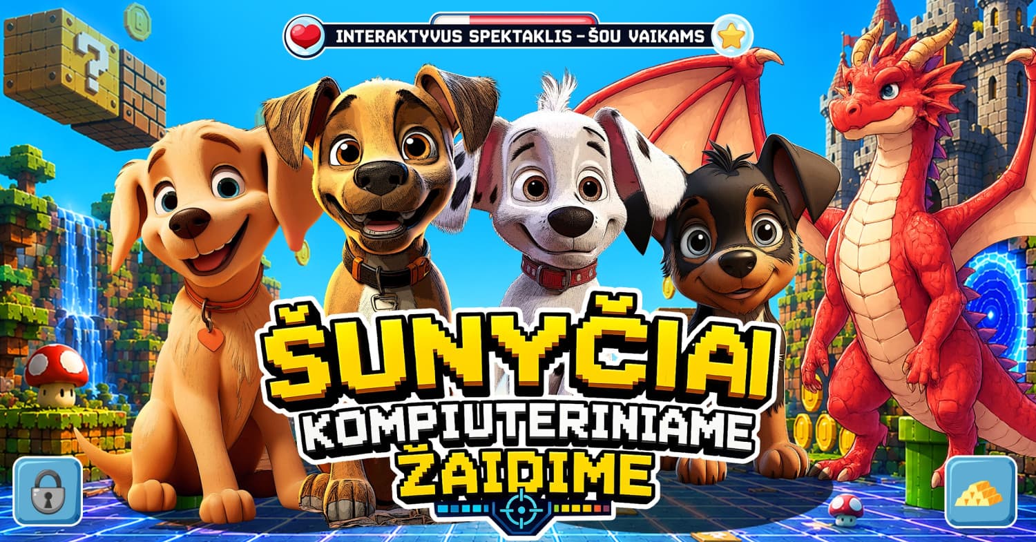 Interaktyvus spektaklis-šou vaikams "Šunyčiai kompiuteriniame žaidime"